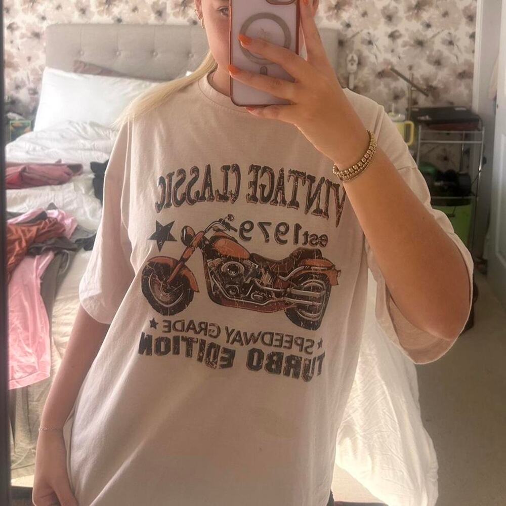 Cream shein biker graphic tee